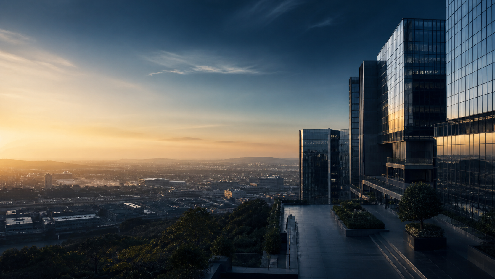 Modern financial district representing economic advisory