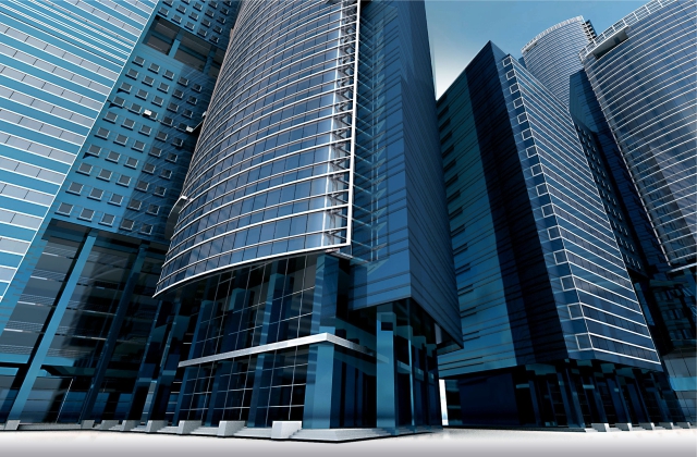 Modern commercial buildings representing asset management advisory